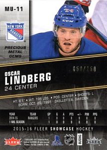 2015-16 Fleer Showcase Metal Universe Rookies Red MPG #MU-11 Oscar Lindberg  back