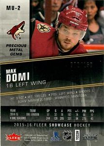 2015-16 Fleer Showcase Metal Universe Rookies Red MPG #MU-2 Max Domi back