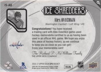 2016-17 SPx  Ice Shredders #IS-AO Alexander Ovechkin  back