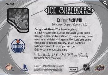 2016-17 SPx  Ice Shredders #IS-CM Connor McDavid  back