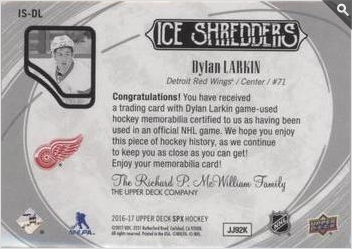 2016-17 SPx  Ice Shredders #IS-DL Dylan Larkin  back