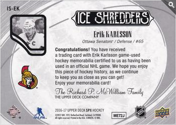 2016-17 SPx  Ice Shredders #IS-EK Erik Karlsson  back