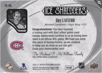 2016-17 SPx  Ice Shredders #IS-GL Guy Lafleur  back