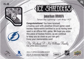 2016-17 SPx  Ice Shredders #IS-JD Jonathan Drouin  back
