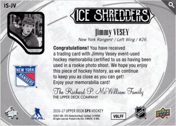 2016-17 SPx  Ice Shredders #IS-JV Jimmy Vesey  back