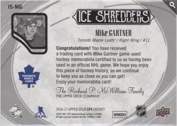 2016-17 SPx  Ice Shredders #IS-MG Mike Gartner  back