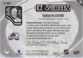 2016-17 SPx  Ice Shredders #IS-NM Nathan MacKinnon  back