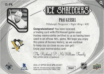 2016-17 SPx  Ice Shredders #IS-PK Phil Kessel  back
