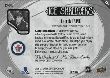 2016-17 SPx  Ice Shredders #IS-PL Patrik Laine  back