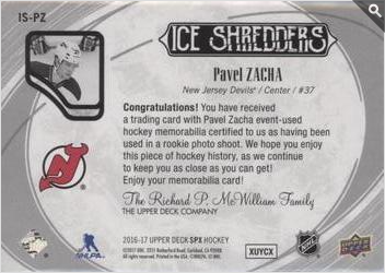 2016-17 SPx  Ice Shredders #IS-PZ Pavel Zacha  back