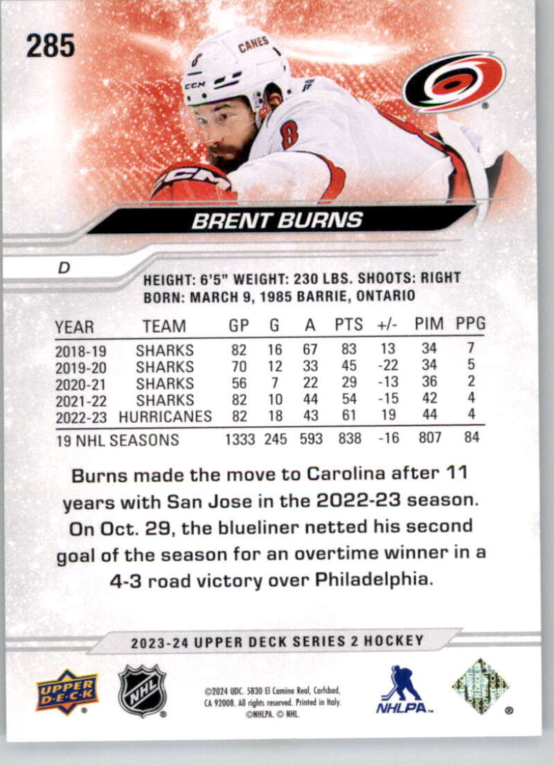 2023-24 Upper Deck #285 Brent Burns  back