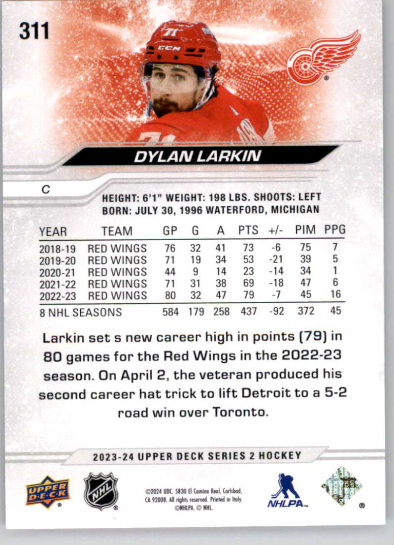 2023-24 Upper Deck #311 Dylan Larkin  back