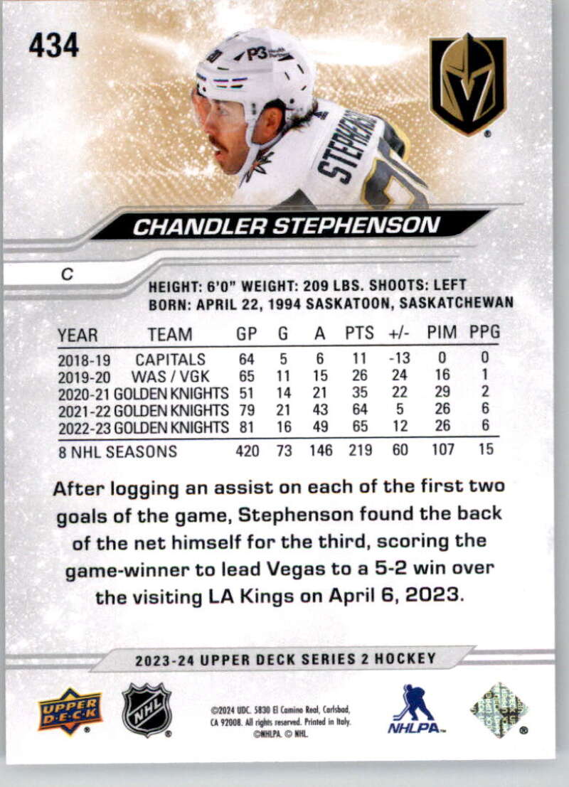 2023-24 Upper Deck #434 Chandler Stephenson  back