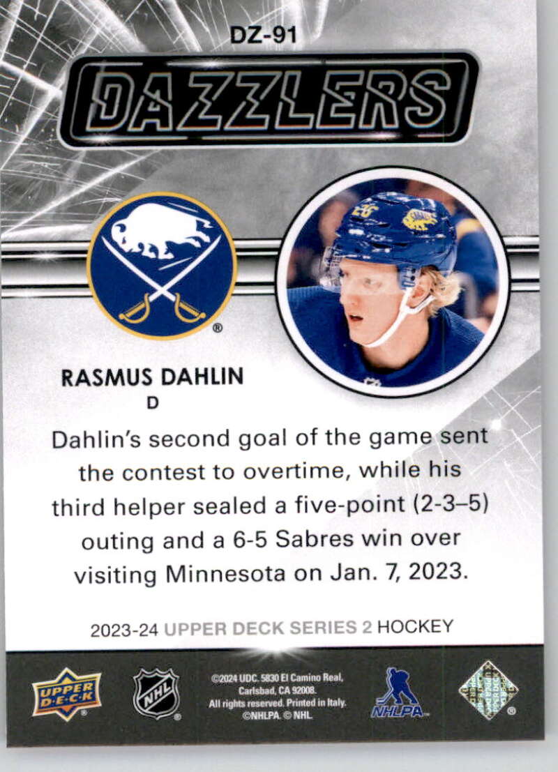 2023-24 Upper Deck  Dazzlers Red #DZ-91 Rasmus Dahlin  back