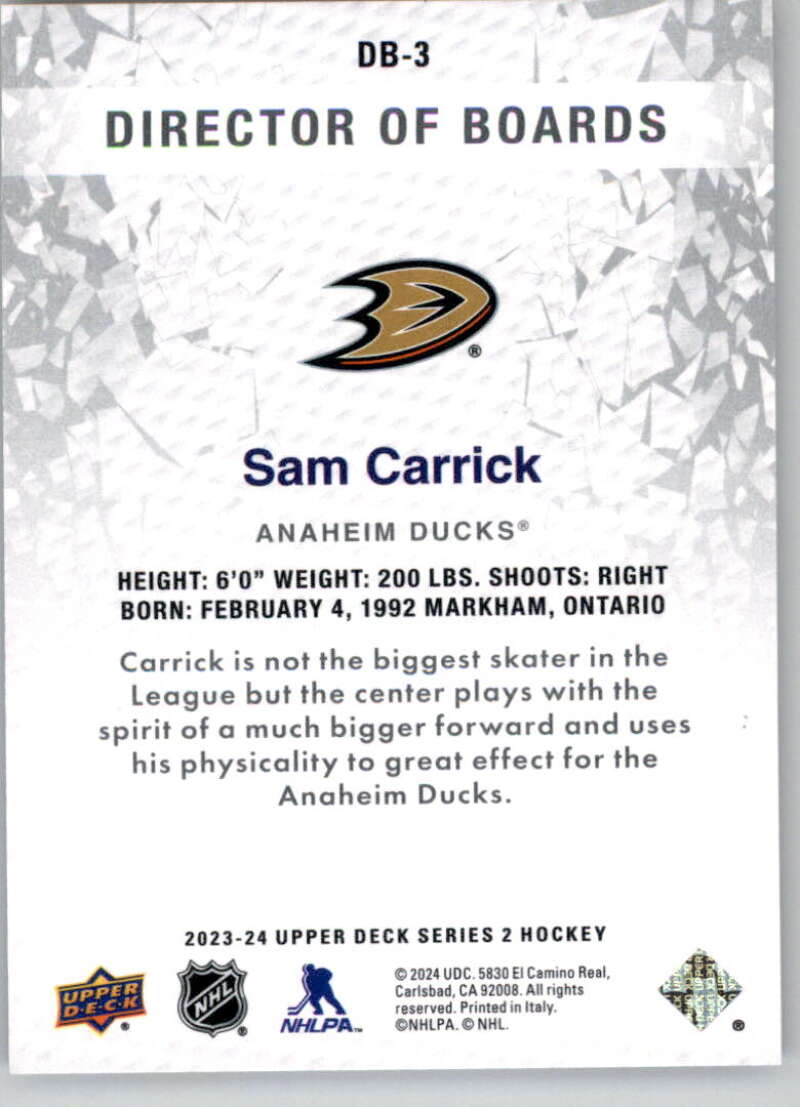 2023-24 Upper Deck  Director of Boards #DB-3 Sam Carrick  back