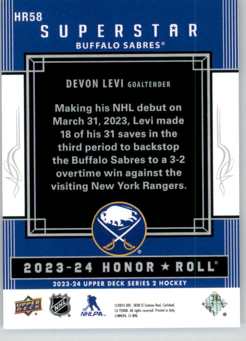2023-24 Upper Deck  Honor Roll #HR58 Devon Levi  back