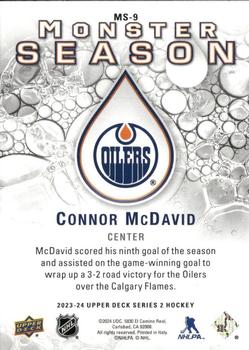 2023-24 Upper Deck  Monster Season #MS-9 Connor McDavid - 10/29/2022  back