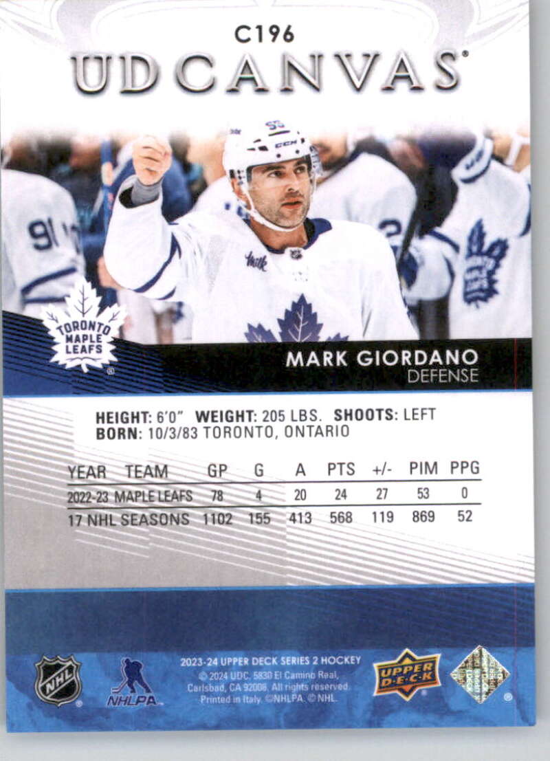 2023-24 Upper Deck  UD Canvas #C196 Mark Giordano  back