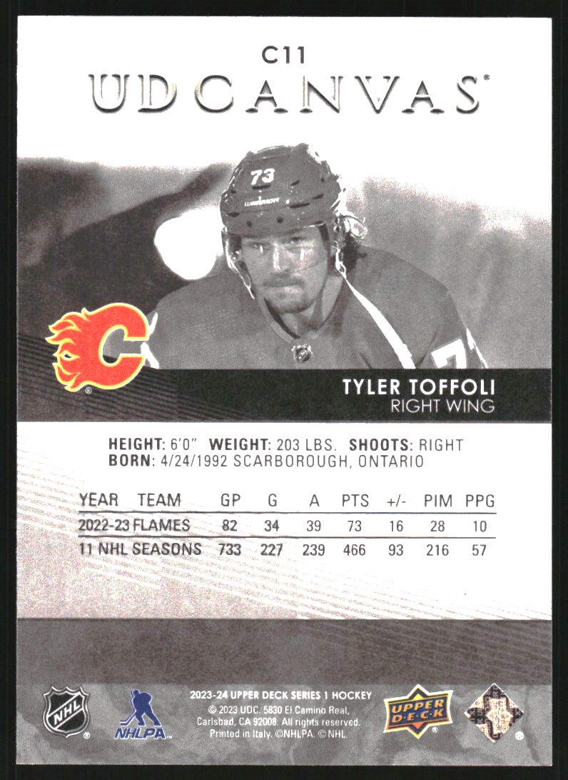 2023-24 Upper Deck  UD Canvas Black and White #C11 Tyler Toffoli  back