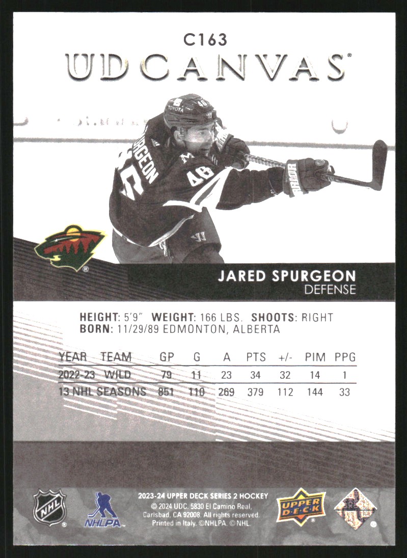 2023-24 Upper Deck  UD Canvas Black and White #C163 Jared Spurgeon  back