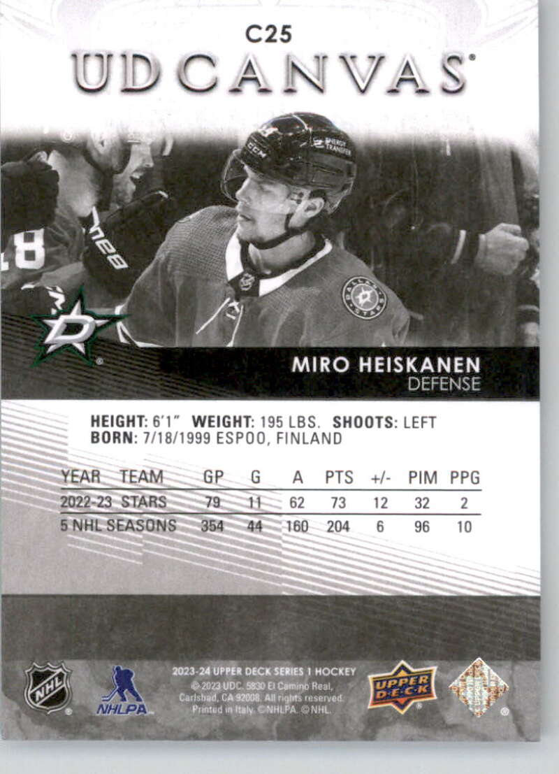 2023-24 Upper Deck  UD Canvas Black and White #C25 Miro Heiskanen  back